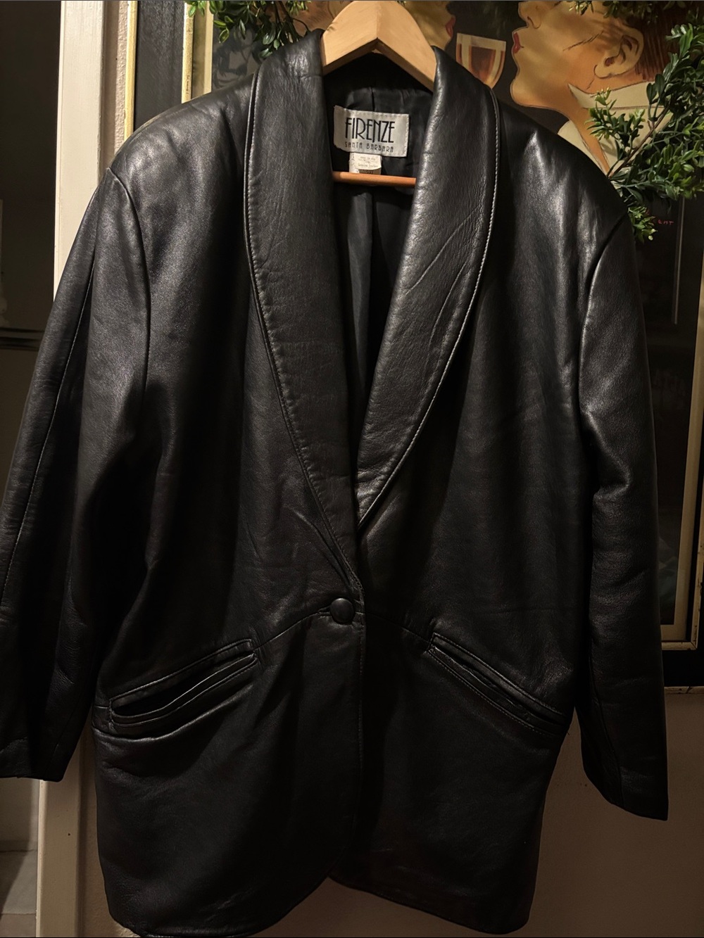 Firenze Santa Barbara Vintage Black Leather Blazer Jacket